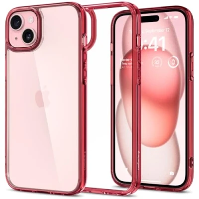 Abbildung von Spigen für iPhone 15 Plus Ultra Hybrid Hülle [Anti Yellowing] Case Handyhülle Schutzhülle Cover Transparent Durchsichtig Dünn Slim Red Crystal