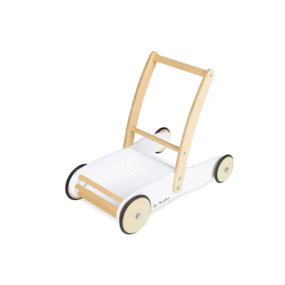 Abbildung von PINOLINO Lauflernwagen Uli aus Holz mit Bremssystem, gummierten Holzrädern, großer Ladefläche, angenehmer Griffhöhe, für Kinder ab 1 Jahr, weiß