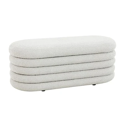 Abbildung von SVITA Blossom XL Hocker mit Stauraum Sitzbank Sitztruhe Sitzhocker Aufbewahrungsbox Polsterbank bis 300 kg belastbar Ottomane Boucle Bezug Weiß