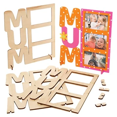 Abbildung von Baker Ross FX510 Holzfotorahmen „Mum 4er Pack, Holzbastelpackungen für Kinder zum Bemalen