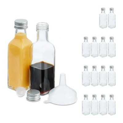 Abbildung von Relaxdays kleine Flaschen, 16er Set, 100 ml, Glasflaschen zum Befüllen, Schraubverschluss &amp; Korken, transparent/Silber
