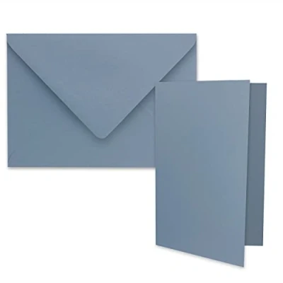 Abbildung von 75x DIN B6 Faltkarten Set mit Umschlägen in Graublau (Blau) 120 x 170 mm ideal für Einladungskarten, Hochzeit, Taufe, Kommunion, Konfirmation Marke: FarbenFroh