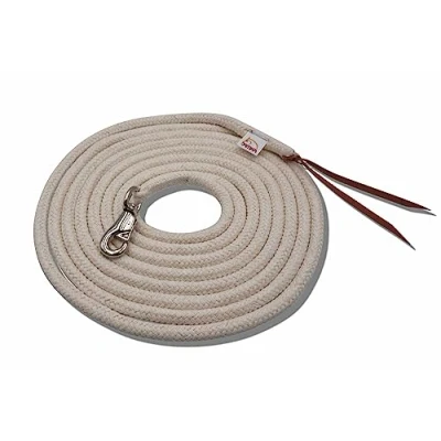Abbildung von Amesbichler Reitsport AMKA Bodenseil Bodenleine aus Baumwolle + Lederklatsche naturfarben 7 m mit Bull Snap Westernleine