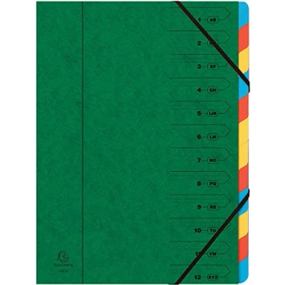 Abbildung von Exacompta 54120E Premium Ordnungsmappe aus extra starkem Colorspan Karton DIN A4 12 vollfarbige bunte Fächer mit Organisationsdruck Ringmappe Register Mappe 1 Stück Zufallsfarbe