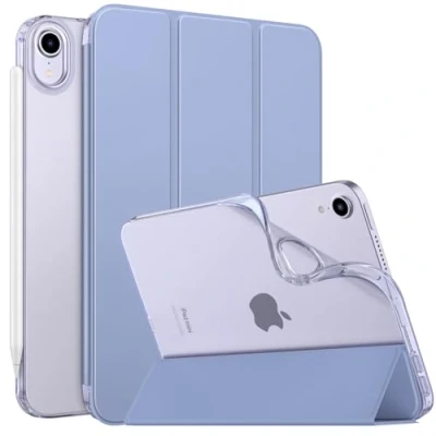 Abbildung von MoKo Hülle Kompatibel mit Neu iPad Mini 6 8,3 Zoll 2021(iPad 6. Generation), PU Leder Tasche Schutzhülle Transluzent TPU Rücken Deckel Auto Schlaf/Wach Funktion, Graues Lila