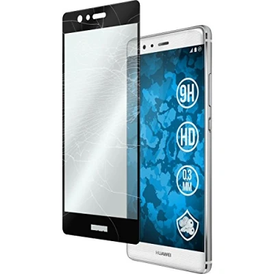 Abbildung von PhoneNatic 1 x Glas Folie klar Full Screen schwarz kompatibel mit Huawei P9 Schutzglas für