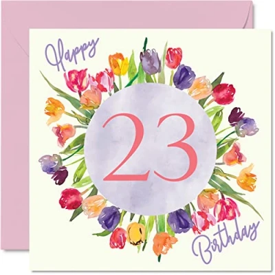 Abbildung von schöne Geburtstagskarten zum 26. Geburtstag für Frauen Aquarell Tulpen Blumen Bouquet Karte Ihre Tochter Tante Schwester Freund Geburtstagsgeschenke 145 mm florale Grußkarten Geschenk