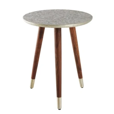 Abbildung von riess ambiente Beistelltisch ALCAZAR Ø50cm antik silber / braun (Einzelartikel, 1 St), Wohnzimmer · rund Metall Akazie Massivholz Handmade Design