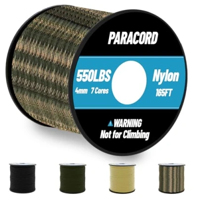 Abbildung von Omtofo 50M Paracord 550 Nylon Seil 4mm, 7 Kern Strängen Schwarze Fallschirmschnur Nylonschnur für Armband, Leine, Halsband, Survival Max. 250kg (550lbs) (50M Camo)