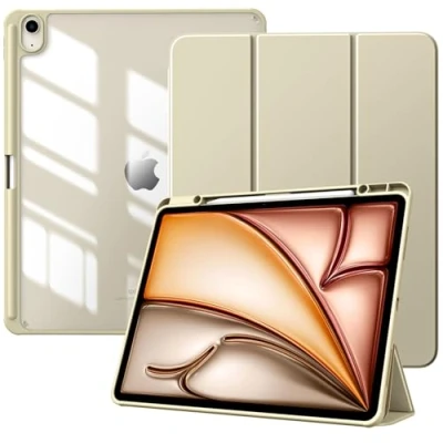 Abbildung von TiMOVO Hülle für New iPad air 13 Zoll (M2) 2024 Schutzhülle mit Stifthalter, Schlank Ständer Klarer Transparent Rückseite 2024, Auto Schlaf/Aufwach, Champagner Gold