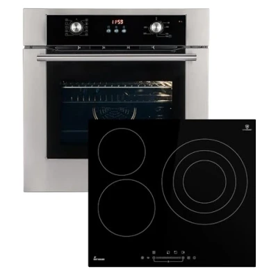 Abbildung von Autarkes Herdset: 60cm Einbaubackofen BO8810SS + 59cm Kochfeld KF5903SP Grill Heißluft Teleskopauszüge Automatik Timer 2 fach Wärmeschutzverglasung Kindersicherung SET8810KF593SP
