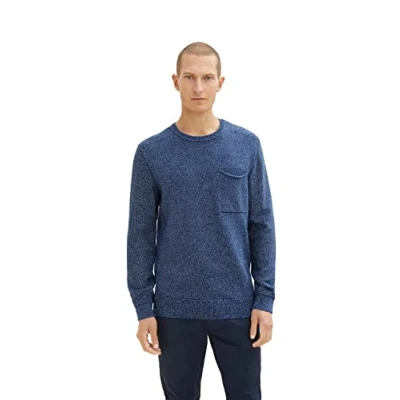 Abbildung von TOM TAILOR Herren Strickpullover mit Brusttasche 1033653, 30642 Hockey Blue Structure, XXL