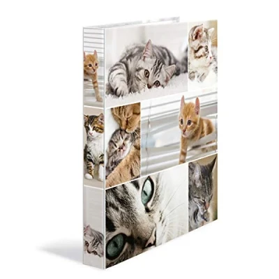 Abbildung von HERMA Ringbücher A4 Katzen Set, 3 Stück, schmal, 4 Ringe, 35 mm breit, Kinder Ringordner mit Tier Motiv, bunter Ordner Innendruck für Jungen und Mädchen