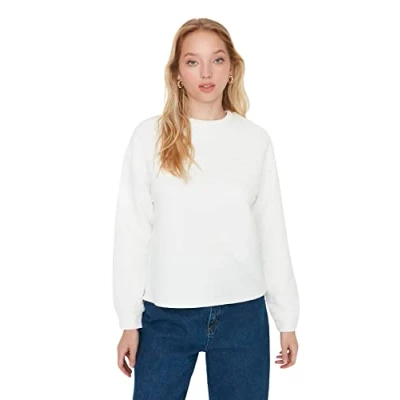 Abbildung von TRENDYOL Damen mit Rundhalsausschnitt, Einfarbig, Standard Sweatshirt, Natur, S EU