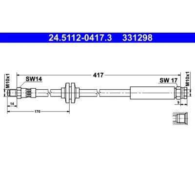 Abbildung von ATE 24.5112 0417.3 Bremsschläuche 417 M10x1 FIAT: Ducato III Kastenwagen, Pritsche / Fahrgestell, Bus