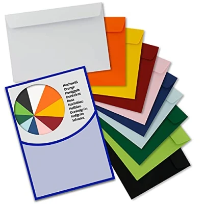 Abbildung von 50 Briefumschläge Farbenmix Paket 1 DIN C5 Kuverts 16,2 x 22,9 cm mit Haftklebung ohne Fenster für Gruß Karten &amp; Einladungen Serie FarbenFroh