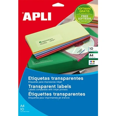 Abbildung von Apli 10053 Etiketten transparent 210 x 297 mm, Paket von 10)