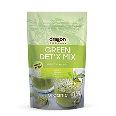 Abbildung von Dragon Superfoods Green Det&#039;x Mix Spirulina, Chlorella, Gerstengras und Weizengras. 100% Bio, Gluten free Vegan 200g