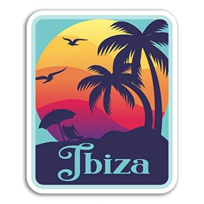 Abbildung von DestinationVinyl 2 x 10cm Ibiza Vinyl Aufkleber Sonnenuntergang Coole Reise Laptop Gepäck # 18187 (10 cm groß)
