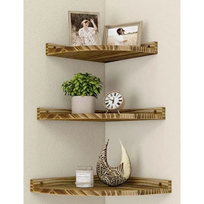 Abbildung von Petrala Eckregal hängend wandregal Holz 3er Set Vintage Schwimmende Regale Rustikal Eckregale für die Wand Bücherregal mit rundem Ende schweberegal Badezimmer küche Schlafzimmer Wohnzimmer