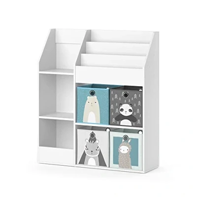 Abbildung von Vicco Bücherregal Luigi, Weiß, 100.4 x 114.2 cm mit 4 Faltboxen (grau)