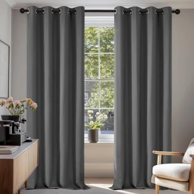 Abbildung von Deconovo Verdunkelungsvorhang Kälteschutz Gardinen Schlafzimmer Kälteschutzvorhang Blickdicht, 200x140 cm(HöhexBreite), Hellgrau, 2er Set