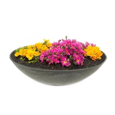 Abbildung von matches21 HOME &amp; HOBBY Blumentopf Flache Pflanzschale für draussen Dekoschale rund schwarz 25 cm (1 St), Blumen Schale als wetterfeste Friedhof Grab Schmuck Grabschale