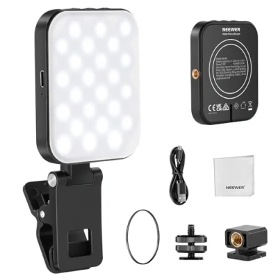 Abbildung von NEEWER Basics Magnetisches Selfie Licht Kompatibel mit iPhone MagSafe, Clip on Phone Videolicht Reinigungstuch für Videokonferenz Computer Laptop Webcam Zoom Streaming Makeup Aufnahme, BL48B