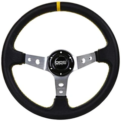Abbildung von Occ Motor Sport Offset Lenkrad Auto Track Modell Leder Silberarme 90 Mm Vollstichrad 350 (14 Zoll) Schwarz Gelb