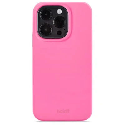 Abbildung von holdit Silikonhülle iPhone 14 Pro 0,8mm Ultra dünn Handyhülle Silikon Trendy Slim Silicone case mit Voller Schutz (erhöhte Kante für Kameraschutz) Bright Pink