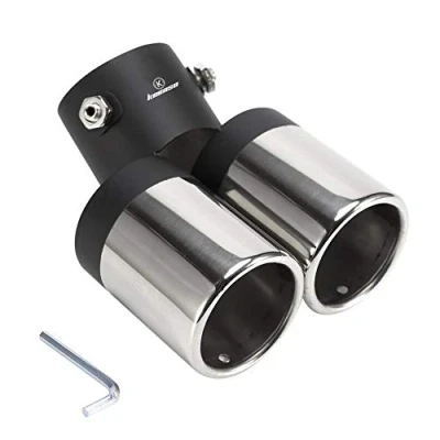 Abbildung von Keenso Auto Auspuffrohr Schalldämpfer, Universal Edelstahl Auspuff Endrohr Schalldämpfer Doppelrohr Gebogenes Auspuffrohr(55x62x160mm)