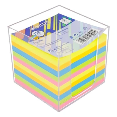 Abbildung von Westcott Notizzettel bunt 750 Blatt in Zettelbox Notizblock mit 9 x cm großen Blättern 5 Neon Farben Stabile Box aus transparentem Kunststoff FSC zertifiziertes Papier 75g/m² E 1733212 00