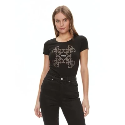 Abbildung von Guess LOGO TEE Tshirt print, Damen, Größe: XS, Jet black