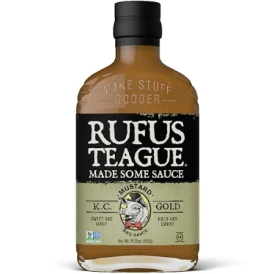 Abbildung von RUFUS TEAGUE KC Gold Mustard BBQ Senfsauce (397 g), Barbecue Sauce mit Senf, süß, rauchig &amp; geschmacksintensiv, glutenfrei und ohne GMOs/GVOs