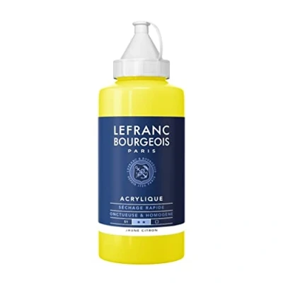 Abbildung von Lefranc Bourgeois 300378 Fine Acrylfarbe Zitronengelb, 750ml Flasche, cremige auf Wasserbasis, schnell trocknend, lichtecht, wasserfest