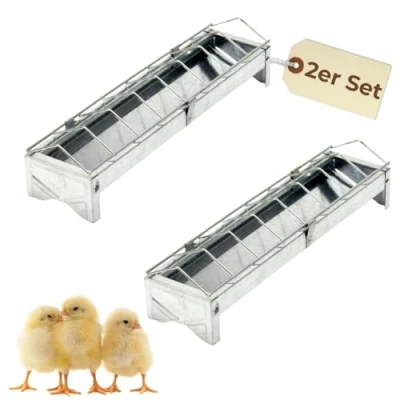 Abbildung von 2x Futterspender Hühner 30 cm Futterrinne Futtertrog Metall Küken Aufzucht Geflügel Tauben Wachtel Fressgitter