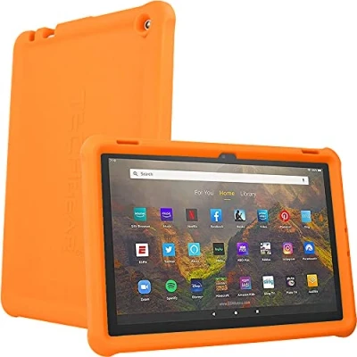 Abbildung von TECHGEAR Schutzhülle für Amazon Fire HD 10 Zoll / Kids 13. Generation 2023, robuste, stoßfeste, weiche Silikon mit Displayschutzfolie, Orange
