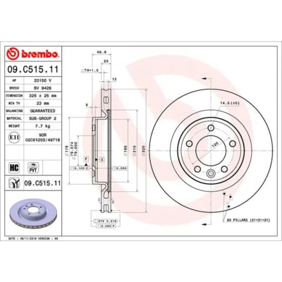 Abbildung von BREMBO 09.C515.11 Bremsscheibe 325 25 5 innenbelüftet beschichtet hochgekohlt LAND ROVER: Discovery 5, Range Rover Sport, 4
