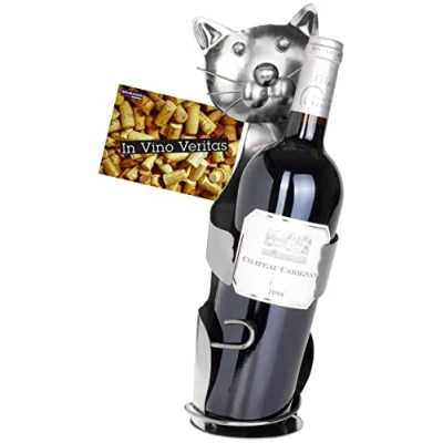 Abbildung von BRUBAKER Weinflaschenhalter Katze Kater Metall Skulptur Flaschenständer, (1 St), Umarmendes Kätzchen Metallfigur Weigeschenk für Katzen Liebhaber Weinhalter mit Grußkarte Wein Flaschenhalter