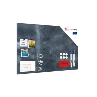 Abbildung von ALLboards Metallische Magnettafel ANTHRAZIT MARMOR 90x60cm MetalBoards Memoboard für jede Art von Magneten Magnetpinnwand + 2 Marker, 6 Magnete, Schwamm