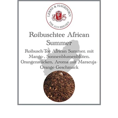 Abbildung von Lerbs &amp; Hagedorn, Roibuschtee African Summer Maracuja Orangen Geschmack 250g (ca. 21 Liter) Mango ,Sonnenblumenblüten, Orangenstücken