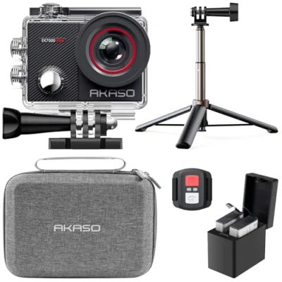 Abbildung von AKASO Action Cam 4K30FPS 20MP mit 60cm Stativ Selfie Stick und Tasche WiFi 40M Unterwasserkamera Wasserdicht Ultra HD Touchscreen Einstellbar Weitwinkel EIS Actioncam 2.4G Fernbedienung