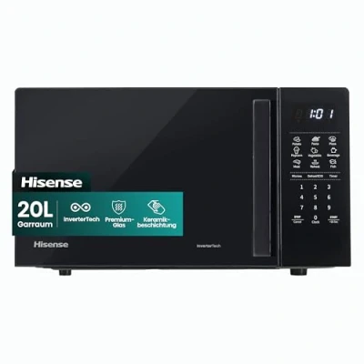 Abbildung von Hisense H20MOBS4HI Mikrowelle /20 L /700W /InverterTech/Keramikbeschichtung/Maßgeschneidert, Mehrphasiges Kochen/Auftaufunktion/Auto Programm/Eco mode/Zehn Powerstufen/Kindersicherung/Schwarz