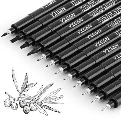 Abbildung von YISAN 12 Fineliner Stifte Set, Schwarz Filzstiften,Tuschestift Pigment Liner Wasserfest, für Künstler, Illustration, Skizzen, Technisches Zeichnen, 902195