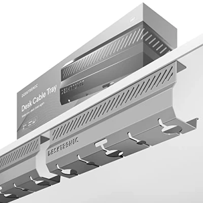 Abbildung von Kabelkanal Schreibtisch Grau 2er Set Edelstahl Kabelmanagement mit 5 Kabelausschnitten Einfach zu Installierender Kabel Organizer Kabelhalter von Desktronic