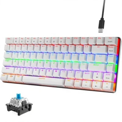 Abbildung von Hoopond Mechanische Tastatur,AK33 Regenbogen LED Hintergrundbeleuchtung,USB Kabel,82 Tasten,kompakte Gaming Tastatur mit Anti Ghosting Tasten für Gamer und Schreibkräfte (Blauer Schalter,weiß)