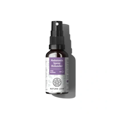 Abbildung von NATURE LOVE® Melatonin Spray Holunder ohne Alkohol 0,5 mg pro Tagesdosis mit Vitamin B1 und B6 30 ml, vegan, hochdosiert