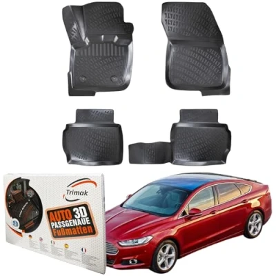 Abbildung von Trimak Passgenau 3D Fussmatten Auto Kompatibel mit Ford Mondeo 5 Gen ab 2014 Zubehör 1. und 2. Reihe Gummimatten Autos TPE Allwetter Geruchlos rutschfest Vorne Hinten Schwartz