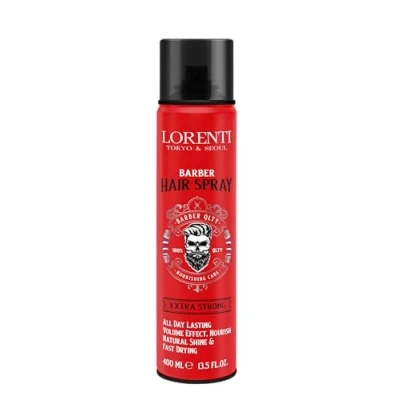 Abbildung von LORENTI TOKYO &amp; SEOUL Barber Hair Spray Xxtra Strong 400ml Haarspray Herren Volumen mit Starkem Halt natürliches Finish ohne Verkleben bis zu 24 h Friseur Haarstyling