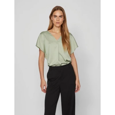 Abbildung von VILA MIT Kurzen ÄRMELN Vausschnitt Tshirt basic, Damen, Größe: 38, Swamp